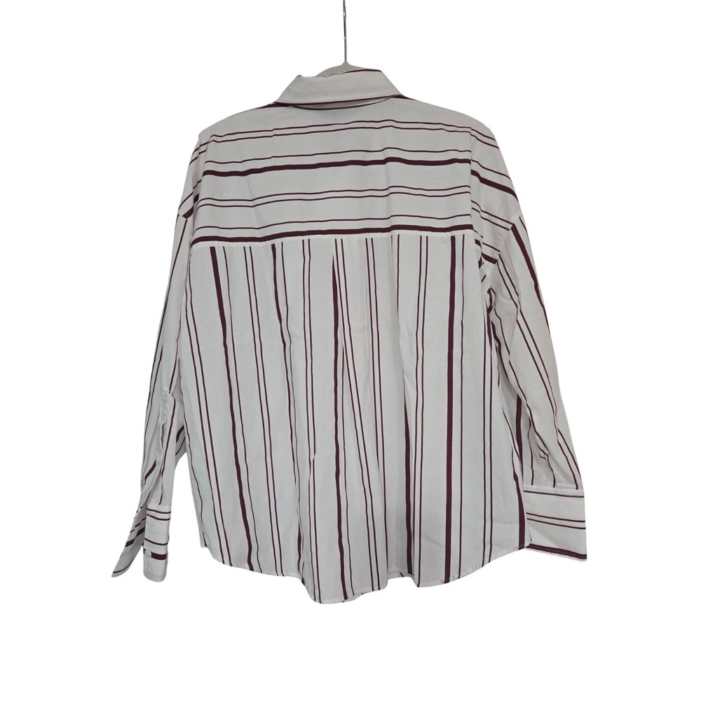 Zara Striped Button Down Relaxed Fit 100% Cotton Burgundy White Size M NWOT - Picture 3 of 9